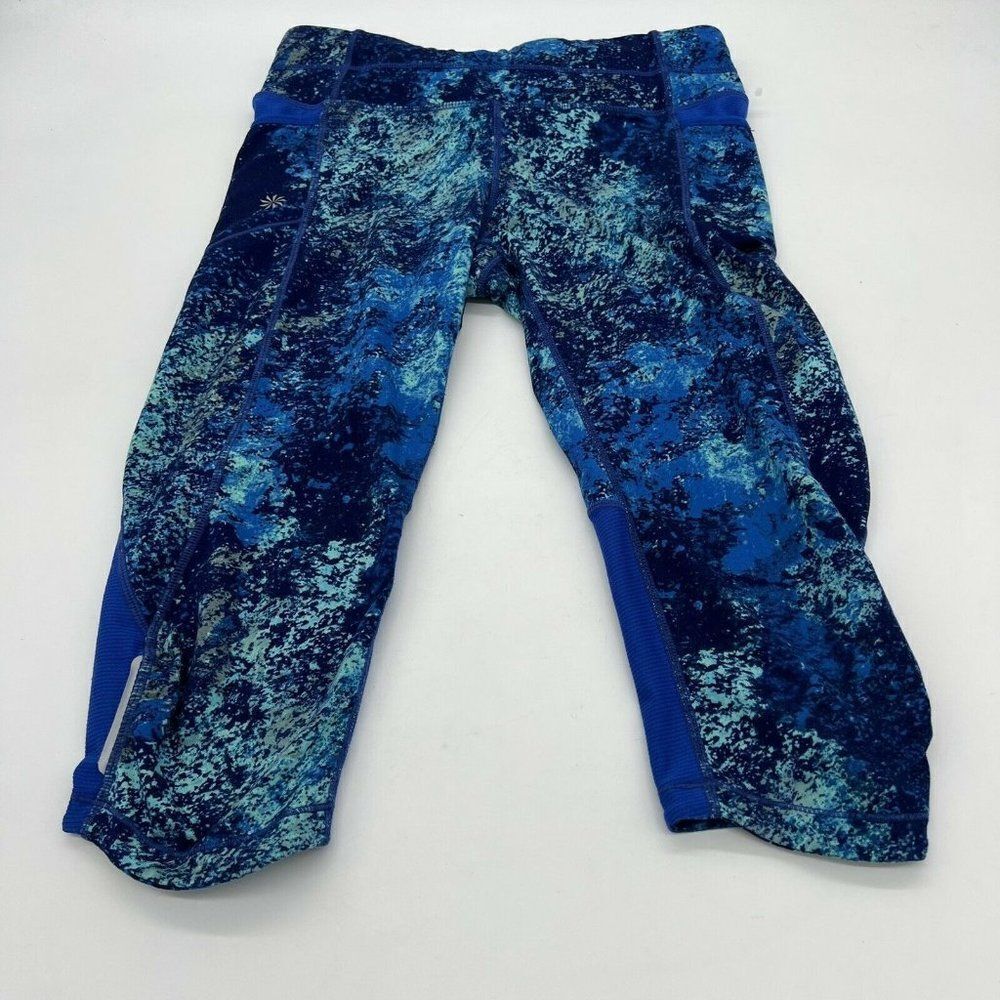 Athleta Womens Capri Leggings Size Small Blue Stretch Polyester Blend